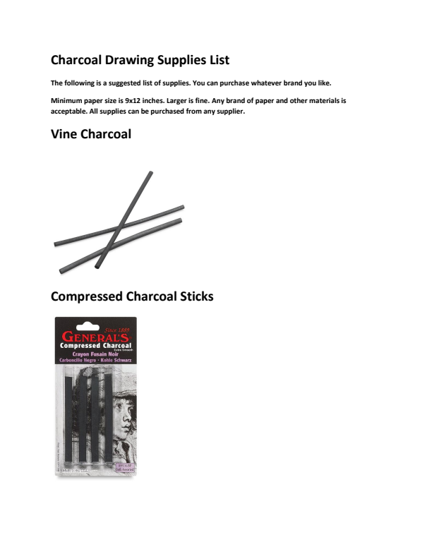 NEW CLASS - Drawing with Charcoal Thursday Mornings, Feb 5 - 26