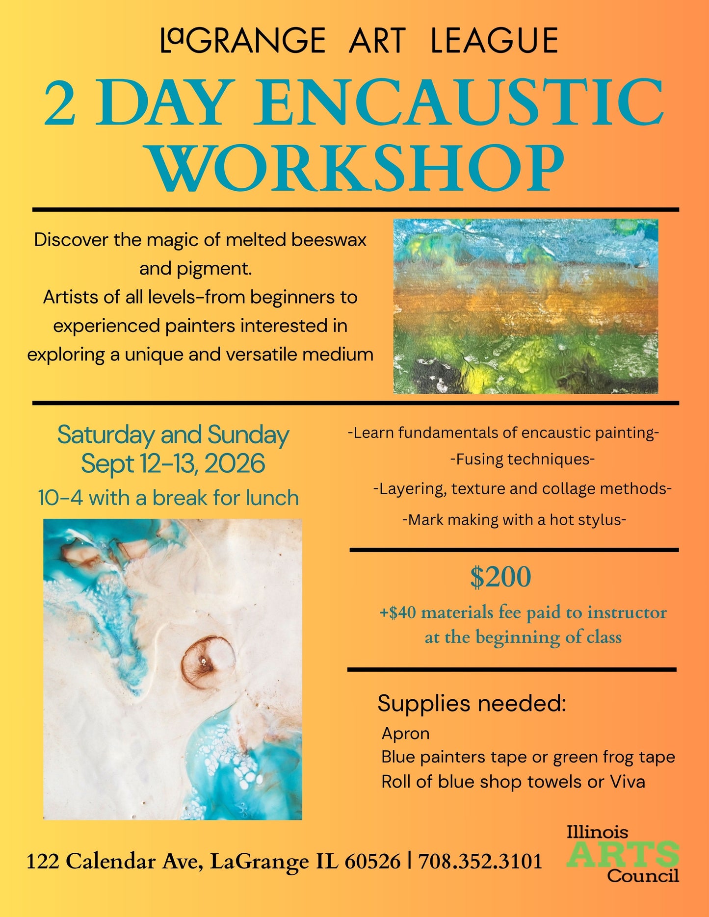Encaustic Workshop 2 - Days Sat. Sept 12th & Sun. Sept 13th, 10:00AM - 4:00PM both days