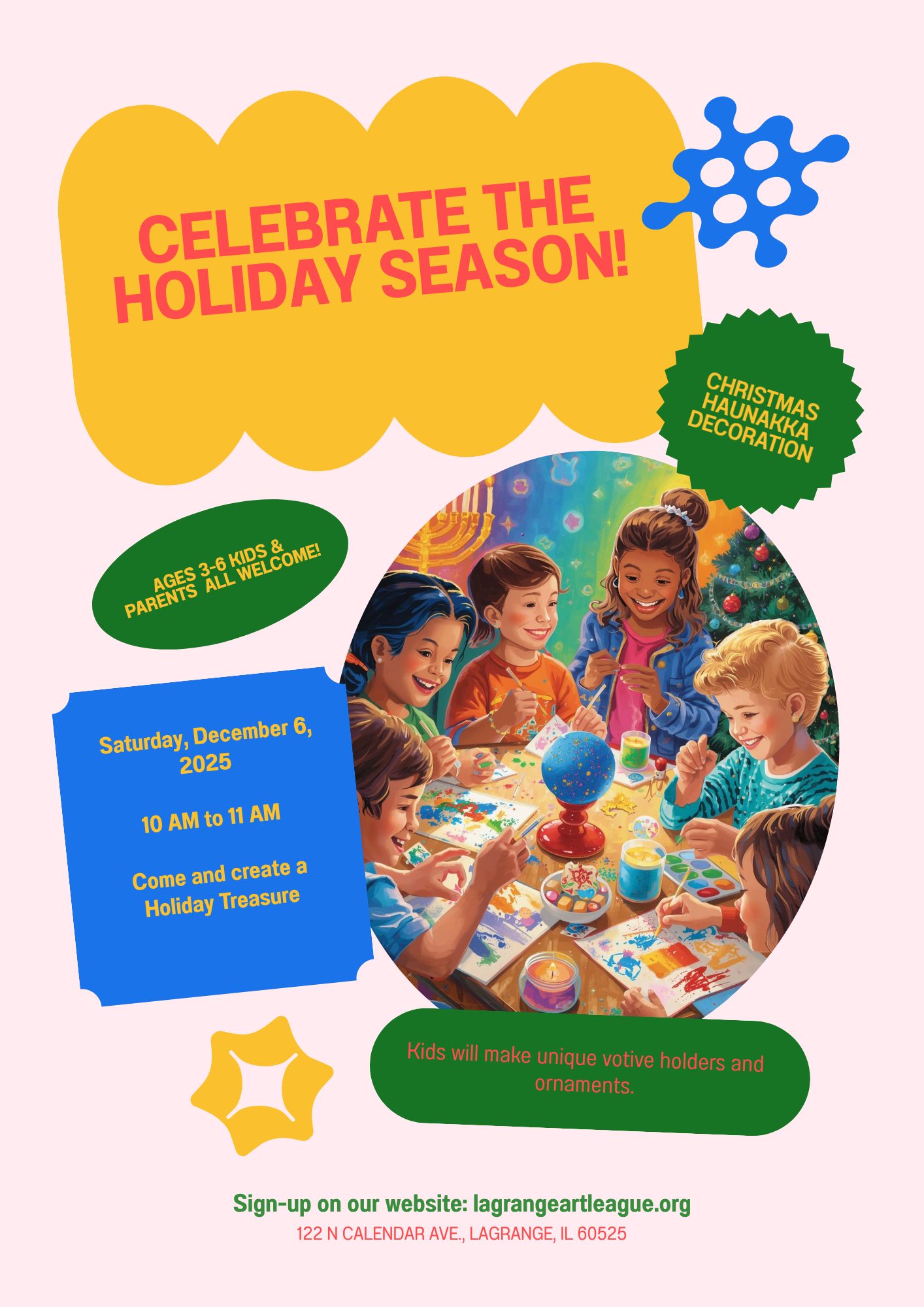 Decorate a Holiday Votive Holder & Ornament (ages 3-7), 1 Day Workshop Saturday, Morning Dec 6th