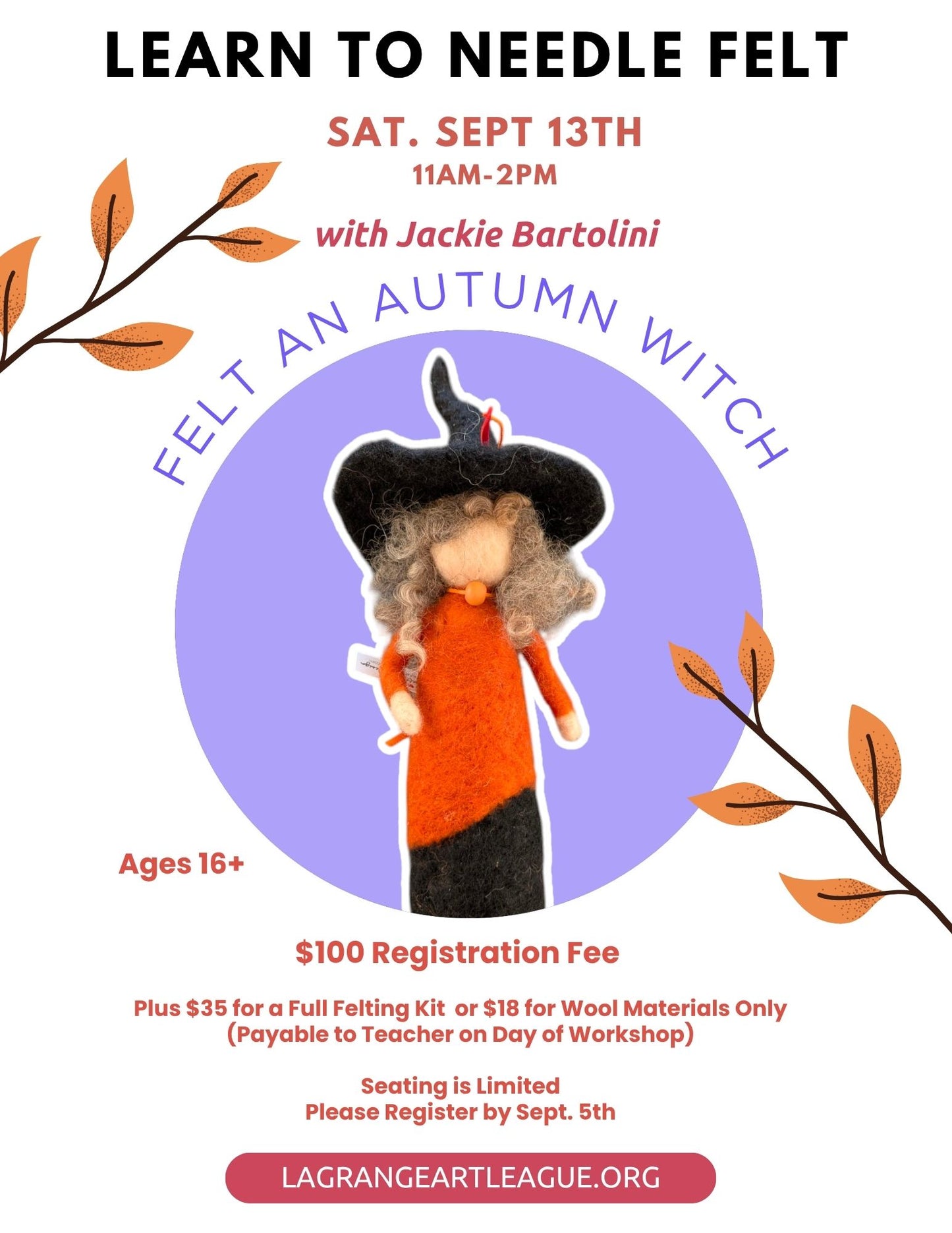 Learn to Needle Felt an Autumn Witch 1 Day Workshop - Saturday, Afternoon Sept. 13th