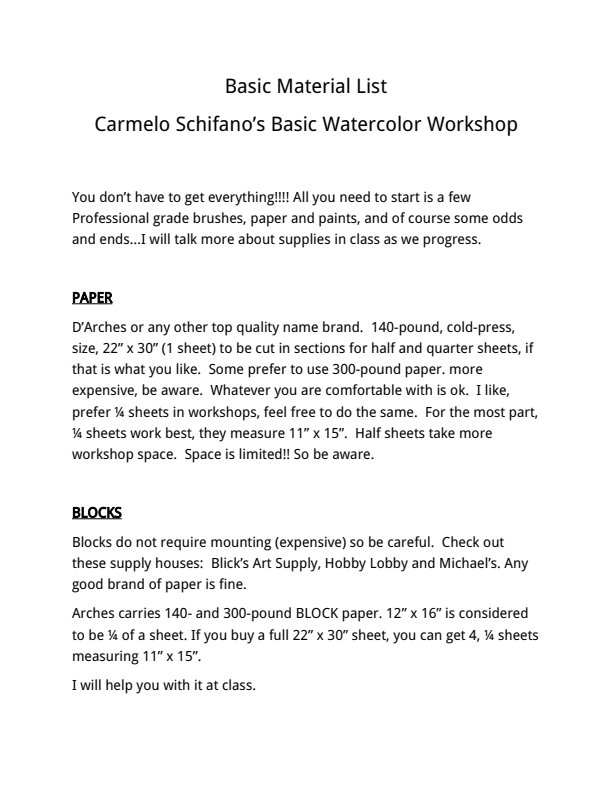 Basic Watercolor Techniques Wednesday Afternoons, Jan 7- Jan 28