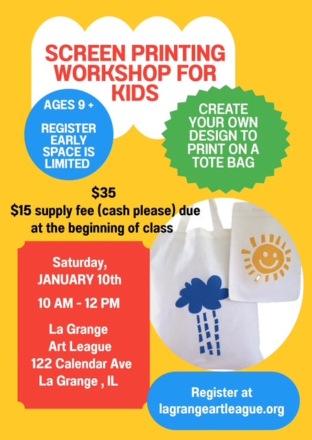 Screen Printing Workshop - January 10th from 10:00AM to 12:00PM