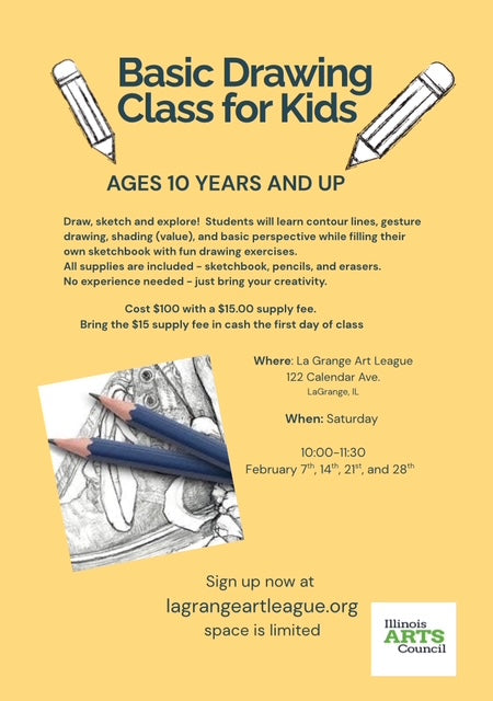 4-Week Basic Drawing Class for Kids (Ages 10+) - Sat. Feb 7- 28, 10AM - 11:30AM
