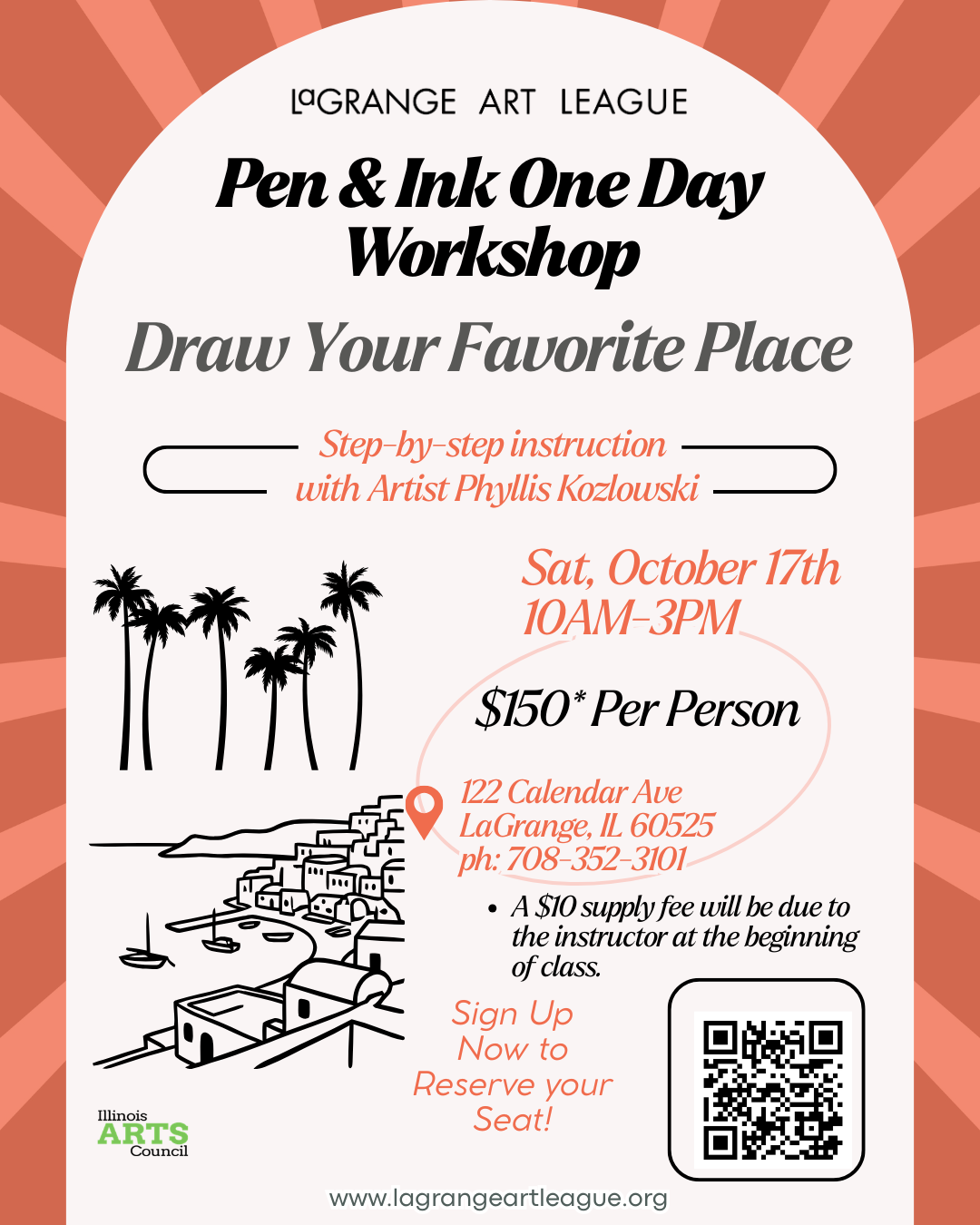 Pen & Ink Workshop-Draw Your Favorite Place - Saturday, October 17th-  10am-3pm