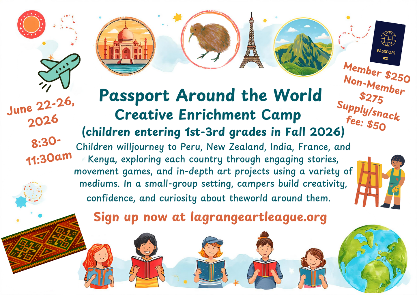 Passport Around the World - Creative Enrichment Camp - June 22nd - 26th - 8:30AM - 11:30AM