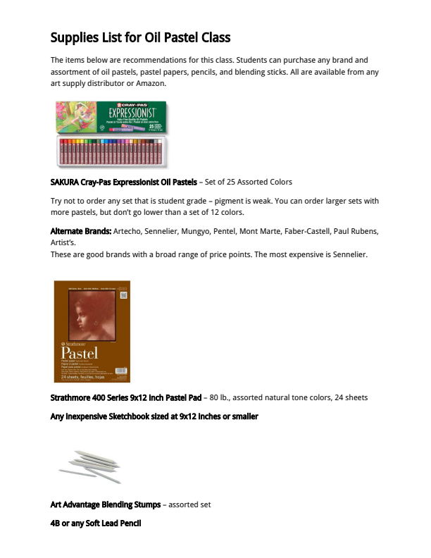 Painting with Oil Pastels  - 1 Day Workshop - Saturday Afternoon - Mar 14