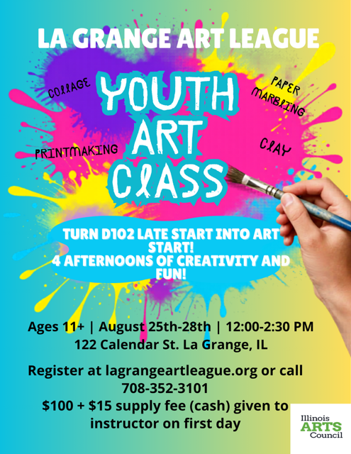 Youth Art Class Aug 25th- 28th - Afternoons 12- 2:30pm, Age 11+