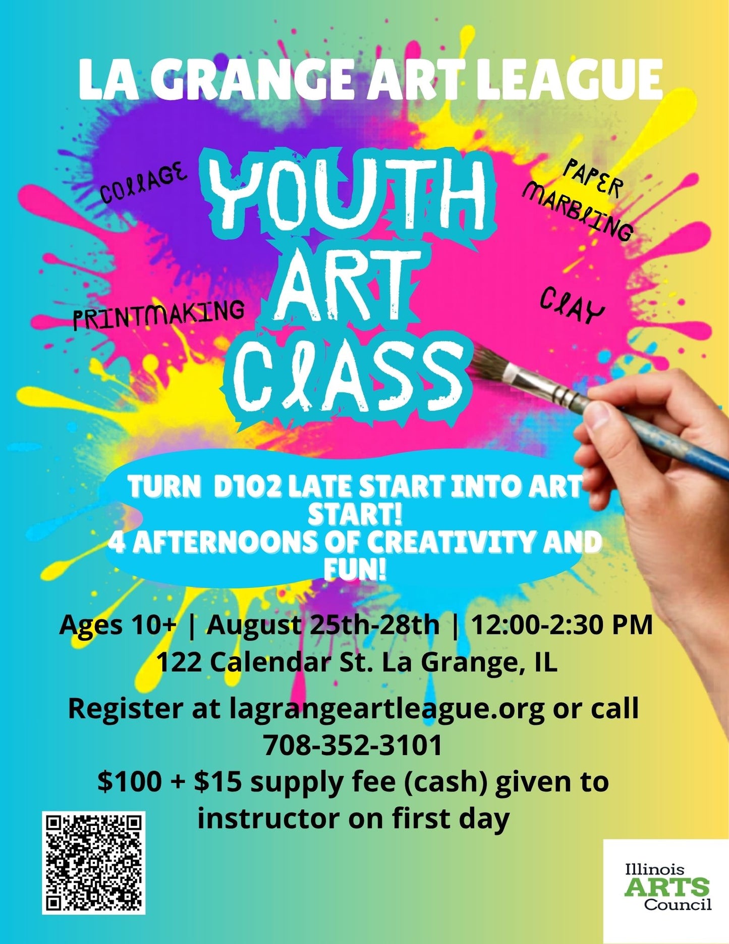 Youth Art Class Aug 25th- 28th - Afternoons 12- 2:30pm, Age 11+
