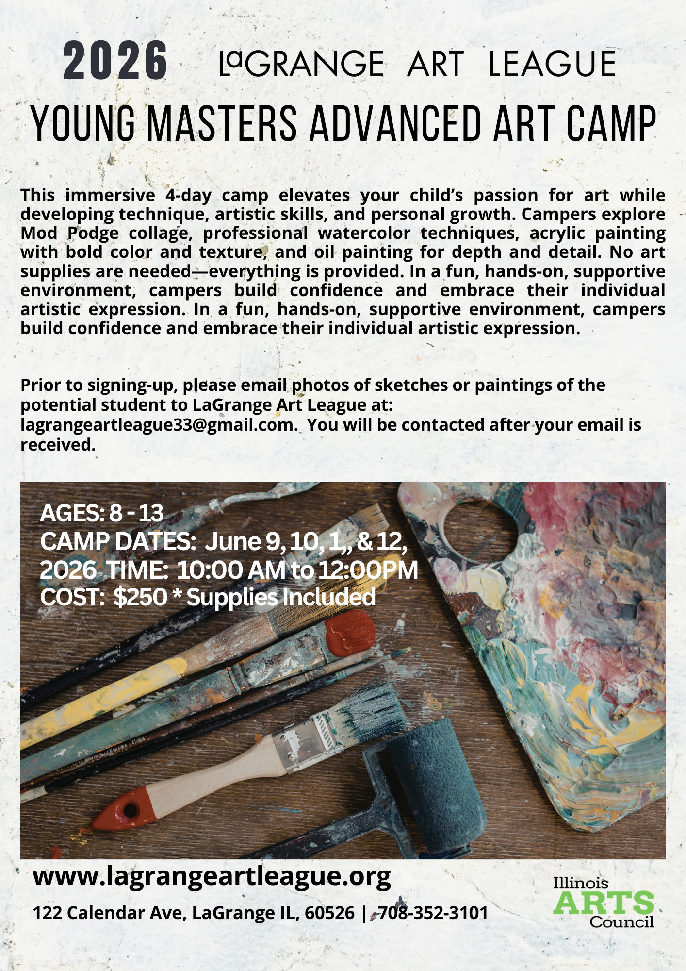 Young Masters Advanced Art Camp - Ages 8 - 13   June 9-12 2026